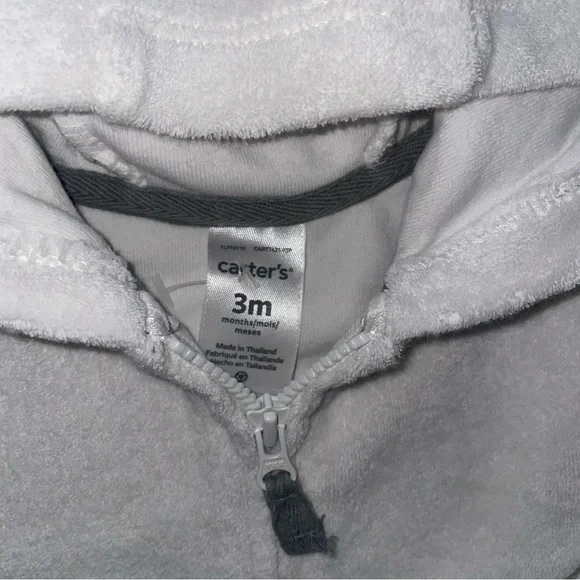 Carter’s Baby Boys 2PC Outfit 3M Fleece White Zip Hoodie Ears Lamb Pants Set - Picture 3 of 4